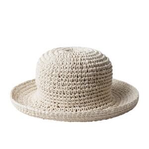 Summerful Golden Coast White Knitted Crochet Minimalist Straw Bucket Cap Hat OS